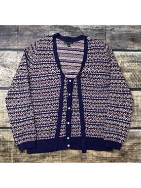 Lands End Cardigan Sweater Womens Large Nordic Cotton Cashmere Tie Button